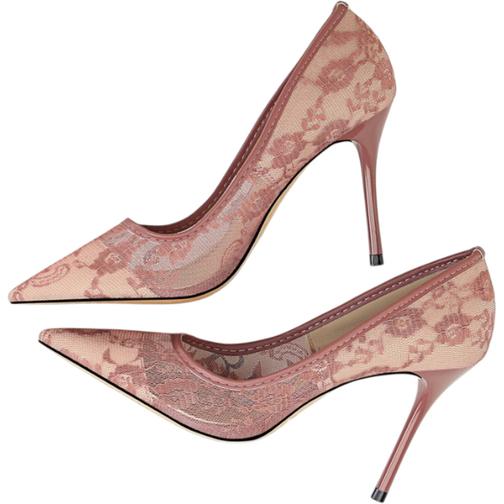 ☆ パープル ☆ 38(24.0cm) ☆ レース メッシュ パンプス レースパンプス パンプス ハイヒール メッシュパンプス パーティーパンプス拍卖