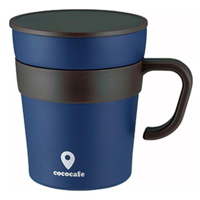 ☆ ネイビー マグカップ おしゃれ 保温 蓋付き ココカフェ 250ml フタ付 取手付き 真空二重 保冷 シンプル スタイリッシュ ステンレス製拍卖