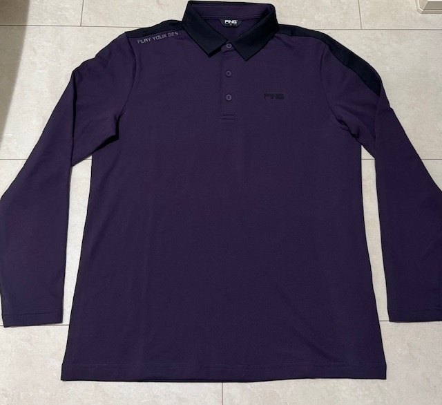 ☆未使用 正規品☆ピン ゴルフ PING GOLF 秋冬用 保温速乾 裏起毛 ストレッチ ボタンダウン長袖Tシャツ Lサイズ パープル拍卖
