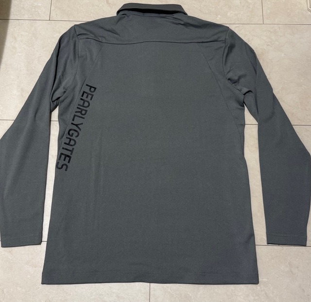 ☆未使用・ 正規品☆PEARLY GATES パーリーゲイツ PGプリント 秋冬 裏起毛 防寒速乾 ストレッチ ボタンダウン長袖Tシャツ 5号 L グレー拍卖