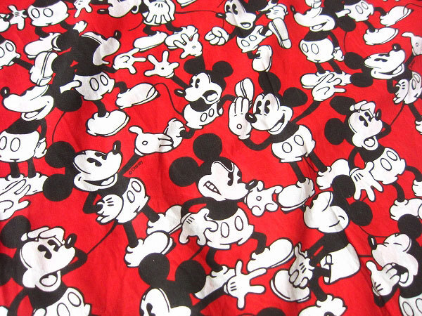 USA製 ミッキーマウス総柄 フラット ツイン シーツ カットなし 大判 はぎれ生地 アメリカ製 ディズニー ハンドメイド D124-71-0069ZV拍卖