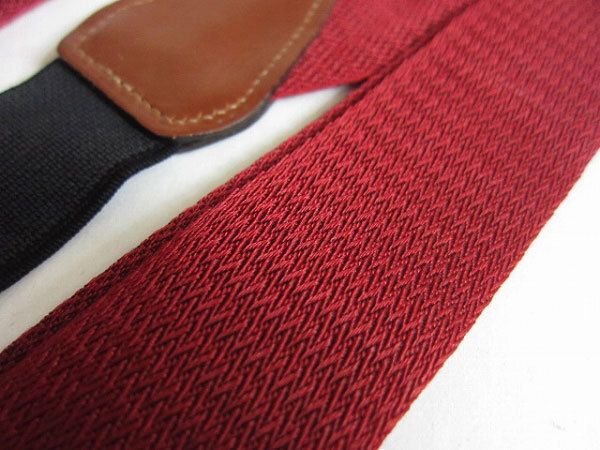 CAS GERMANY/柄織×レザー/ボタンタブ式/Y型 サスペンダー/赤系/メンズ/Yバック/ブレイシーズ/ビジネス/バンカー/投資家/D106拍卖