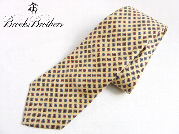 《黒タグ》【Brooks Brothers】ビンテージ/USA製/ブルックスブラザーズ/総柄/シルク/ネクタイ/黄色系/D137拍卖