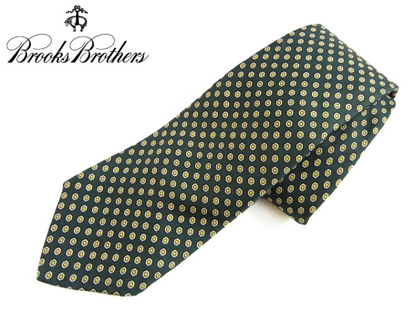 《黒タグ》【Brooks Brothers】ビンテージ/USA製/ブルックスブラザーズ/総柄/シルク/ネクタイ/緑系/D137拍卖