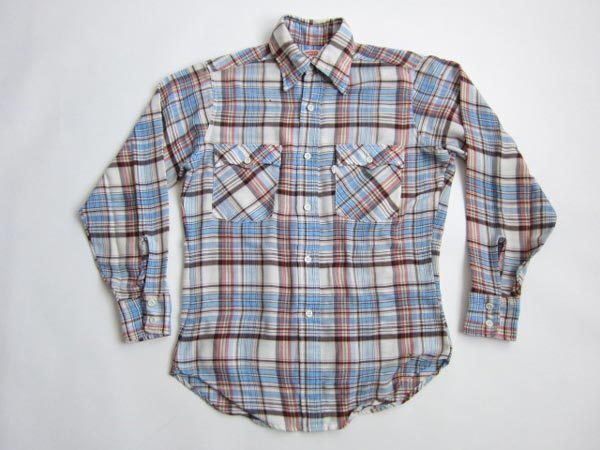 Levi's リーバイス チェック シャツ 水色アイボリー系【M】ビンテージ/D74-14-0010拍卖