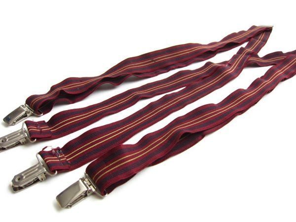 PELICAN/ストライプ柄/伸縮素材/クリップ式/X型 ロング サスペンダー/エンジ系ベース【メンズXL】Xバック/長いサイズ/D78-51-0076拍卖