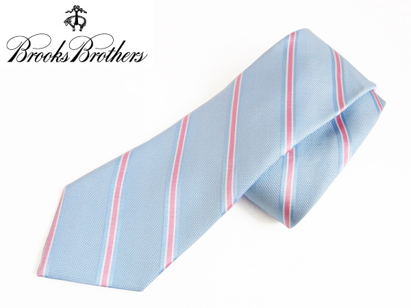 《美品》【Brooks Brothers】USA製/ブルックスブラザーズ/レジメンタル/ネクタイ/水色系/ストライプ/D139拍卖