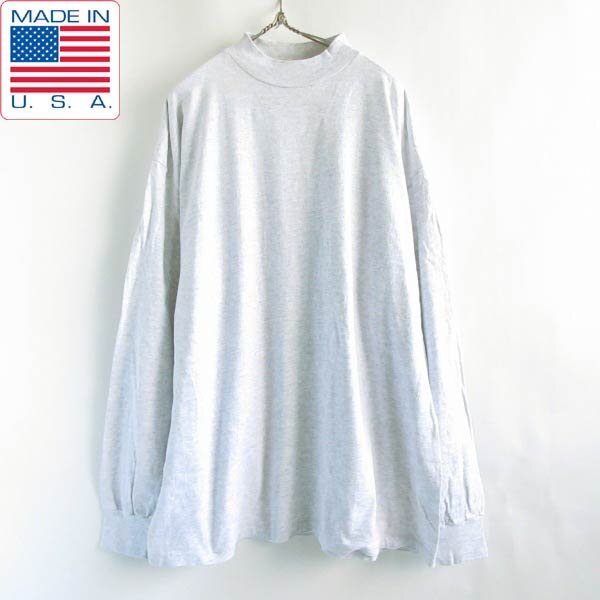 洗いデッドストック 90s USA製 SIGNAL SPORTS 長袖Tシャツ モックネック XXL 杢グレー系 2XL アメリカ製 ビンテージ D149-11-0015ZV拍卖