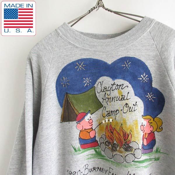 90's/USA製/フルーツオブザルーム/キャンプ プリント/スウェット【L】トレーナー/ラグランスリーブ/アメリカ製/ビンテージ/D143-13-0039ZVW拍卖