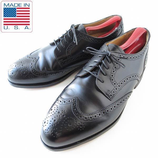 美品 80s USA製 BOSTONIAN ウィングチップ 黒 10E 幅広28cm ショートウィング ボストニアン 靴 アメリカ製 D131-32-0093ZT拍卖
