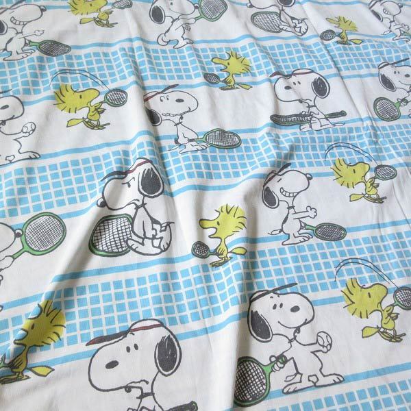 70s USA製 スヌーピー テニス柄 ピーナッツ 大判はぎれ生地 カットなし フラット シーツ リメイク ハンドメイド ビンテージ D143-71-0036ZV拍卖