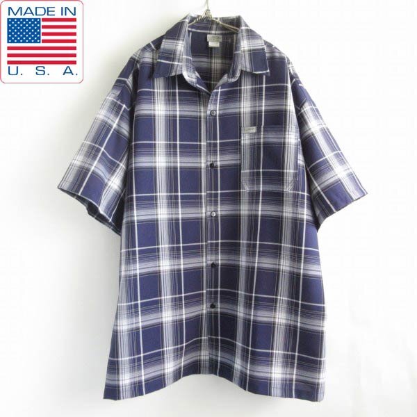 新品 USA製 Cal Top チェック柄 半袖 シャツ 紺系 XL ネイビー アメリカ製 オンブレ デッドストック D149-04-0005ZV拍卖