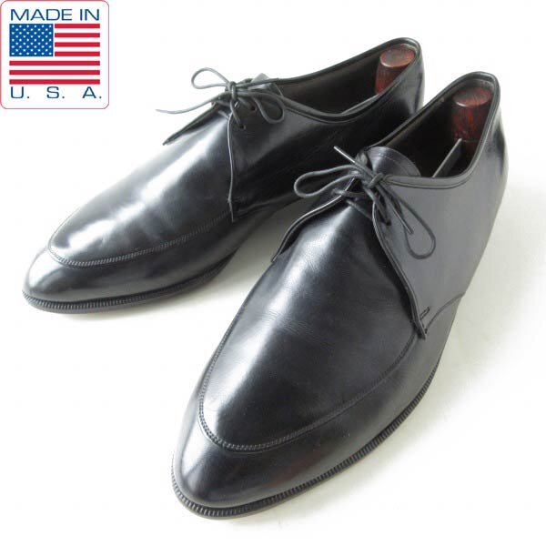 60s USA製 フローシャイム Uチップ ドレスシューズ 黒 9.5E 幅広27.5cm シューキーパー付き アメリカ製 ビンテージ D148-32-0056ZT拍卖
