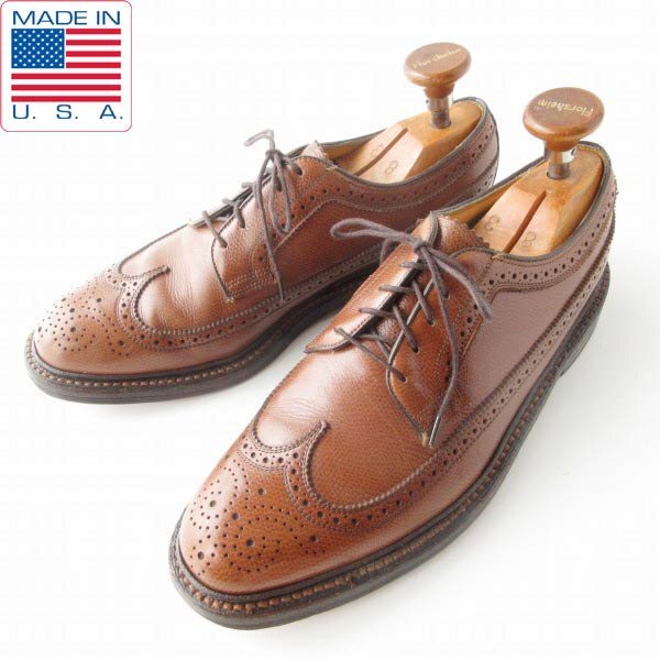 USA製 90s フローシャイム インペリアル 97625 Kenmoor ロング ウィングチップ 茶系 7.5D 25.5cm アメリカ製 ビンテージ D151-32-0056ZV拍卖