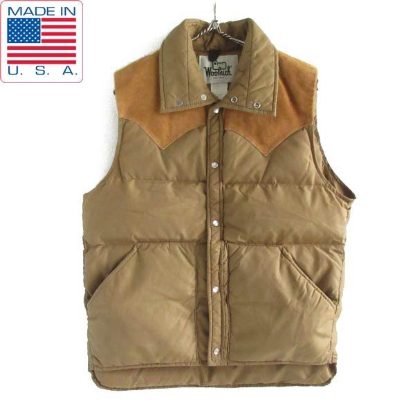 70s USA製 Woolrich ウールリッチ スエード 切替 ダウンベスト S 茶系 ウエスタンヨーク ブラウン アメリカ製 ビンテージ D150-05-0022ZVW拍卖