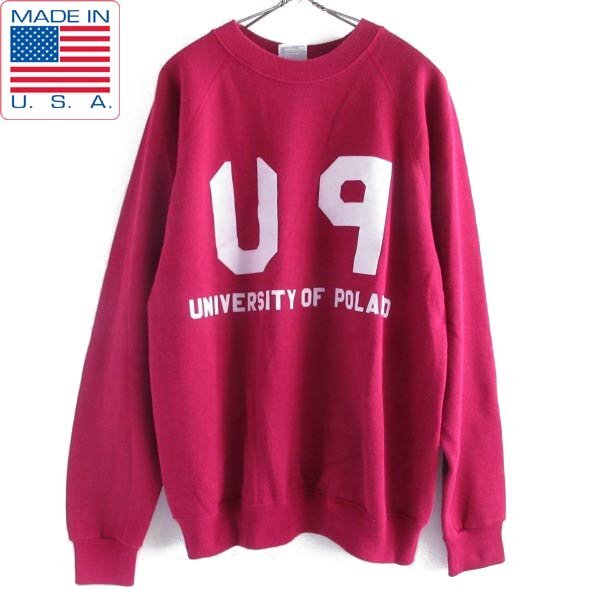 80s USA製 UP フロッキープリント カレッジ スウェット ワイン系 L ポーランド ヘインズ Hanes アメリカ製 ビンテージ D149-13-0002ZV拍卖