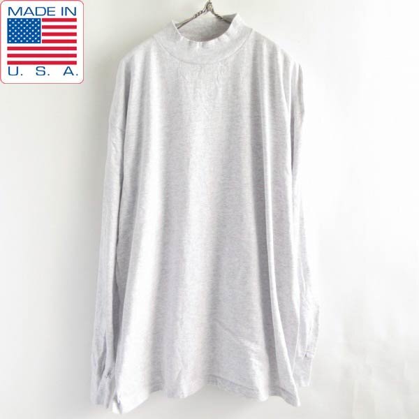 洗いデッドストック 90s USA製 SIGNAL SPORTS 長袖Tシャツ モックネック XXL 杢グレー系 2XL アメリカ製 ビンテージ D149-11-0013ZV拍卖