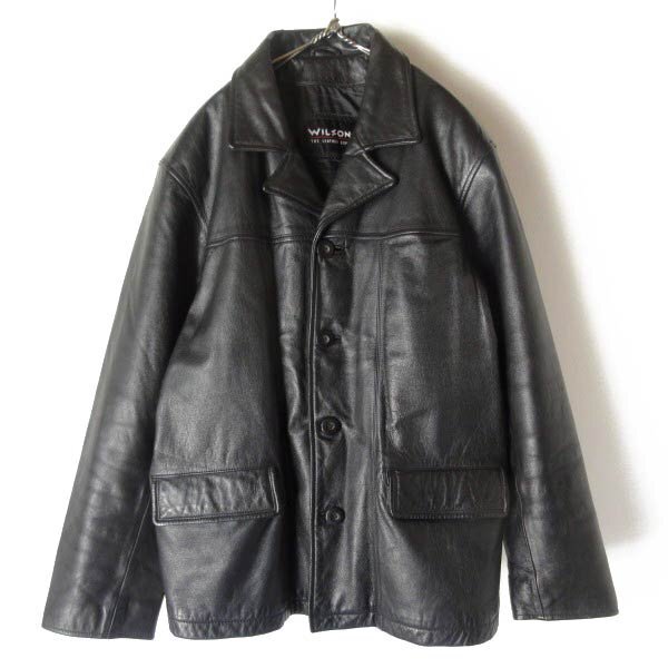 美品 WILSONS LEATHER Tバック レザー ジャケット 黒 L ブラック カーコート ウィルソンズ ビンテージ D150-18-0132ZT拍卖