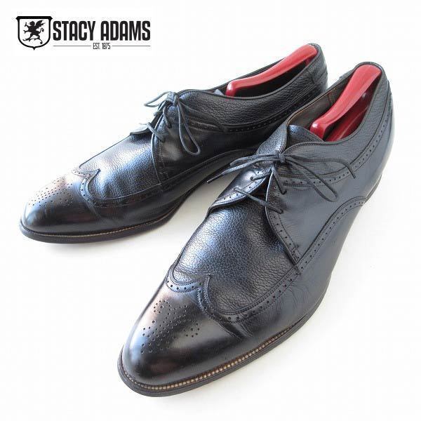 初期白タグ 60s USA製 Stacy ADAMS ステイシーアダムス ウィングチップ シューズ 黒 29.5cm 大きいサイズ ビンテージ 靴 d121-32-0115ZV拍卖
