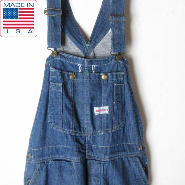 70s-80s USA製 RUGGED K デニム オーバーオール 34×32 アメリカ製 70年代 80年代 ユニオンチケット ビンテージ D150-21-0062ZV拍卖