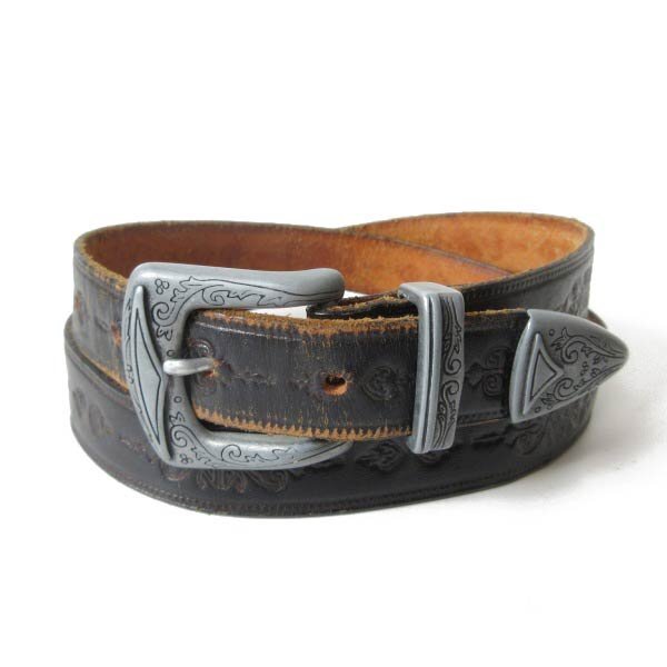 USA製 エンボス ウエスタン ベルト 黒 W29~33インチ ナローベルト 型押し 細ベルト ブラック アメリカ製 ビンテージ D152-51-0013ZV拍卖
