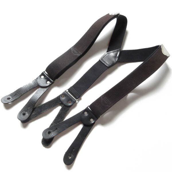 Welch 伸縮素材×レザー ボタンタブ式 Y型 ワーク サスペンダー 黒 Yバック ブラック ブレイシーズ 小道具 映画 D151-52-0006ZV拍卖