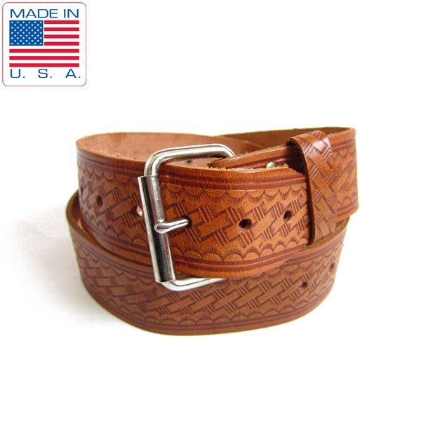 USA製/Popular Mechanics/エンボスベルト/茶系【W25~44インチ】レザーベルト/型押し/カービングベルト/メンズ/男女兼用/D142-51-0025ZV拍卖