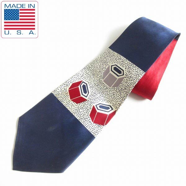 一点物 40s-50s USA製 Towncraft Deluxe ナット柄 六角柱 ロカビリー ネクタイ 紺系 アトミック柄 ビンテージ アメリカ製 D147-72-0004ZV拍卖
