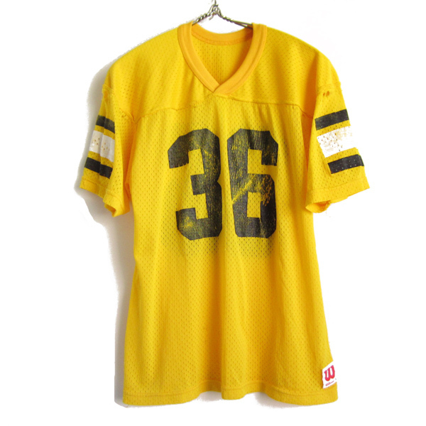 Wilson/ナンバリング/半袖/アメフト/Tシャツ/黄色系【L】メッシュ/Vネック/ウィルソン/グランジ/ボロ/重ね着に/ビンテージ/D88-01-0017拍卖