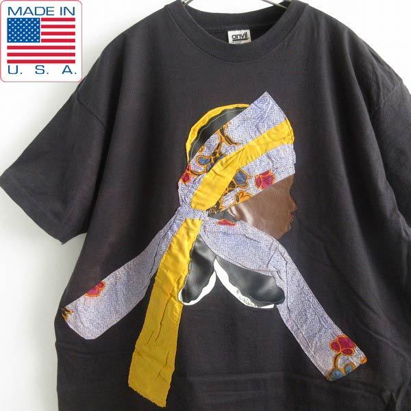 スペシャル 90s USA製 黒人女性ヘッド 半袖Tシャツ 黒 希少 ブラック ワンピース シングルステッチ アメリカ製 ビンテージ d143-01-0147ZVW拍卖