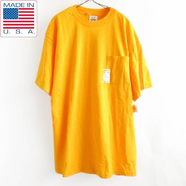 新品 90s USA製 20/20 SPORT 半袖 ポケット Tシャツ 黄色系 XL コットン 片ポケ アメリカ製 デッドストック D149-01-0010ZV拍卖