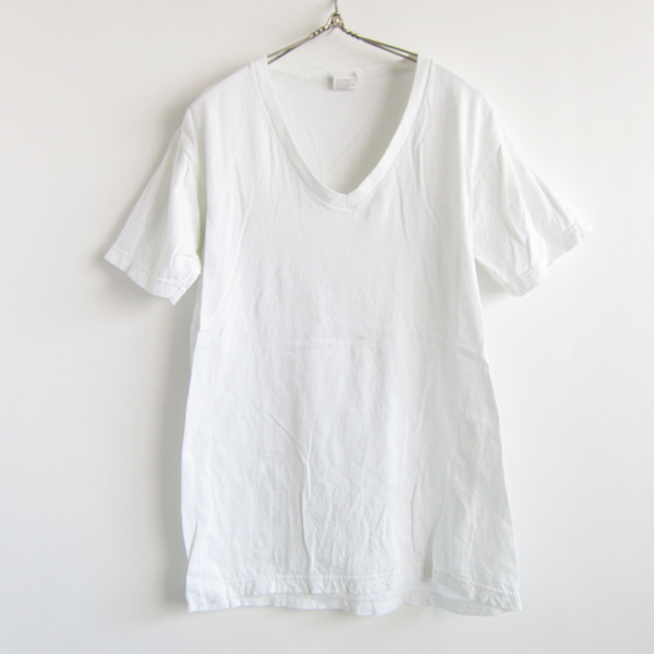 USA製/米軍/コットン/無地/Vネック/半袖Tシャツ/白系【M】アメリカ製/丸胴/ビンテージ/D142-01-0005W拍卖