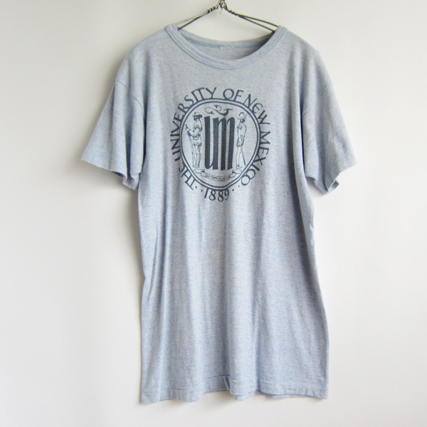 ビンテージ/カレッジプリント/半袖Tシャツ/青系霜降り【メンズL程度】丸胴/丸首/クルーネック/D97-01-0057W拍卖