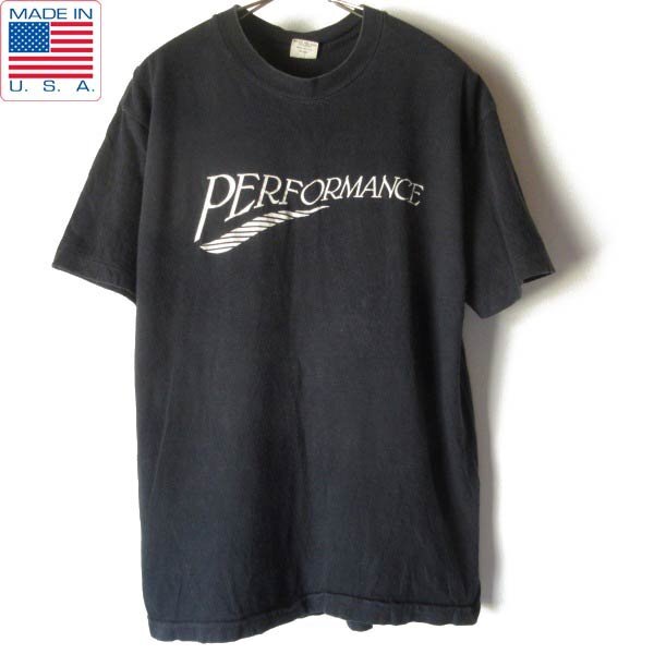 80s USA製 BELTON PERFORMANCEプリント 半袖 Tシャツ 黒 M程度 袖裾シングルステッチ ブラック アメリカ製 ビンテージ D152-01-0016ZVW拍卖