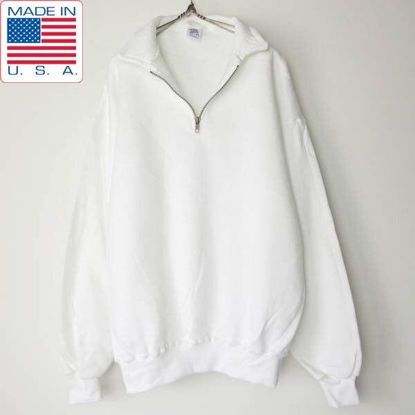 新品 90s USA製 JERZEES 無地 ハーフジップ スウェット XL ホワイト 白 ジャージーズ クルーネック トレーナー ビンテージ D152-13-0021ZV拍卖