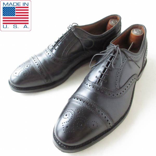 美品 USA製 ブルックスブラザーズ×アレンエドモンズ セミブローグ シューズ 黒 10D 28cm キャップトゥ 内羽根 アメリカ製 D148-32-0043ZT拍卖