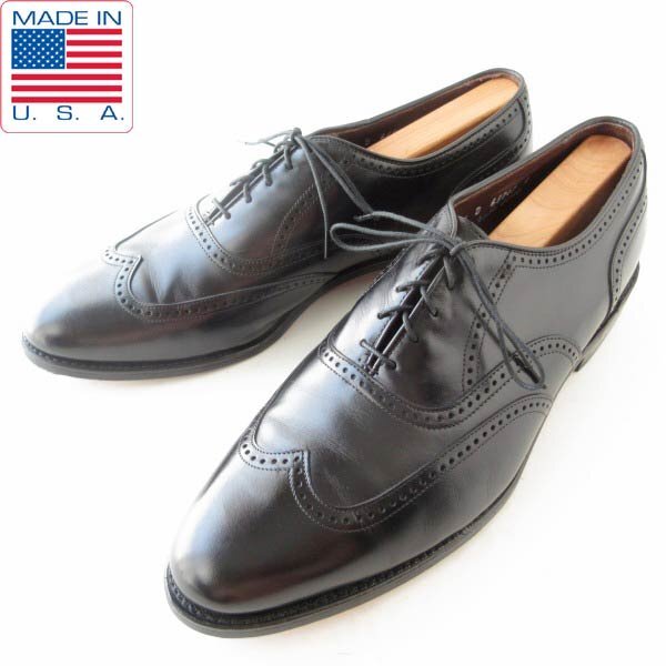 極美品 USA製 アレンエドモンズ Marlow ウィングチップ 黒 10.5D 28.5cm シューキーパー付き ショートウィング アメリカ製 D152-32-0032ZV拍卖