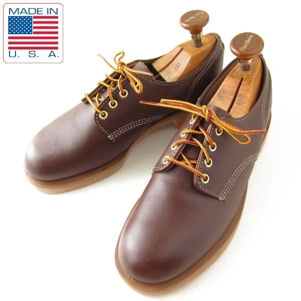 新品 USA製 4ホール 本革 レザー シューズ 茶系 幅広25cm~25.5cm アメリカ製 米国製 デッドストック d54-32-0271ZV拍卖
