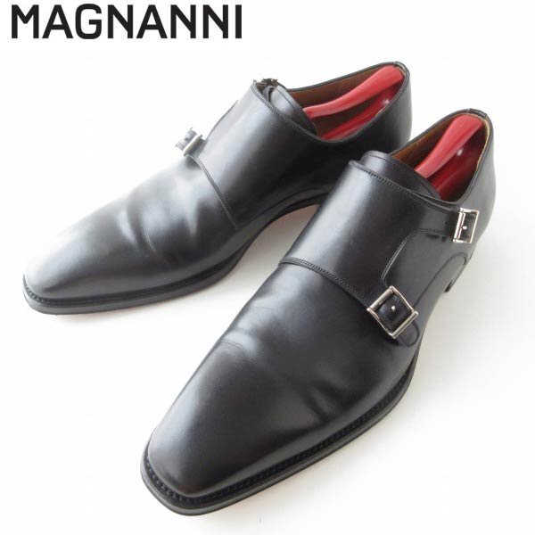 美品 高級品 MAGNANNI ダブル モンクストラップ 黒 12M 30cm マグナーニ ロングノーズ ブラック 大きいサイズ D152-32-0034ZV拍卖