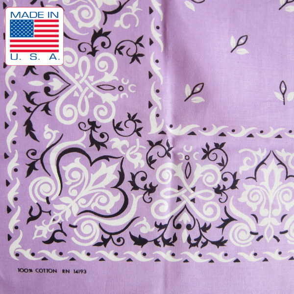 新品/デッドストック/USA製/70's/ビンテージ/バンダナ/薄紫系/コットン/RN14193/WAMCRAFT/アメリカ製/D128-43-0058拍卖