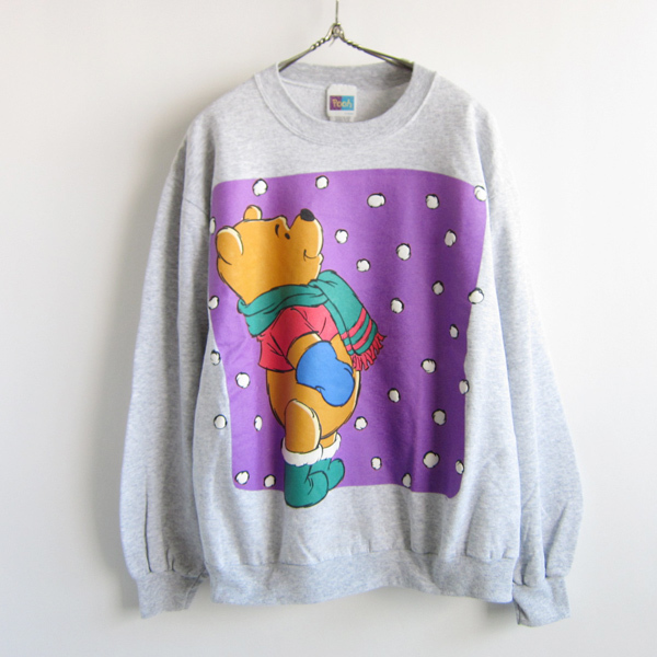 90s USA製 Pooh プーさん ビッグプリント スウェット 霜降りグレー系 L ディズニー オフィシャル トレーナー D142-13-0014ZVW拍卖