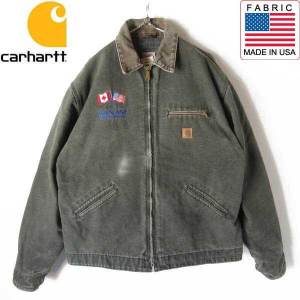00s carhartt J97 MOS デトロイト ジャケット XL-TALL フェード モス 企業物 サンドストーン カーハート ビンテージ D150-18-0130ZVW拍卖
