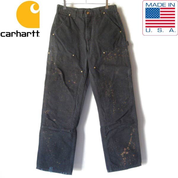 USA製 carhartt ダック ダブルニー ペインターパンツ フェード ブラック 実寸W30 L29 カーハート 黒 D152-25-0013ZVW拍卖