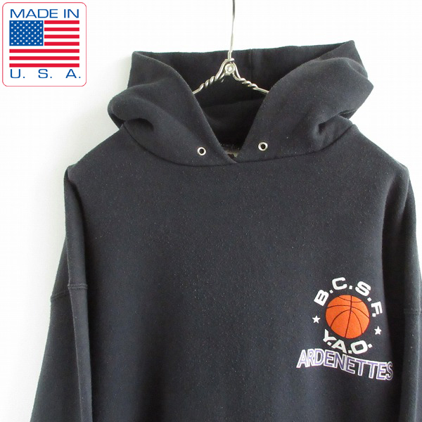 90s USA製 バスケットチーム スウェット パーカー 黒 XL フルーツオブザルーム フーディ トレーナー 大きいサイズ D143-13-0097ZVW拍卖