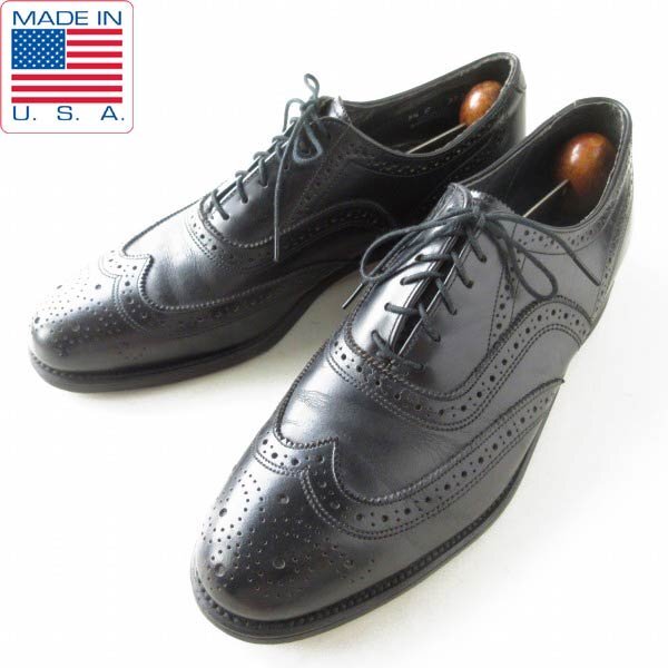 90s USA製 UFCW ウィングチップ シューズ 黒 27cm ブラック フルブローグ アメリカ製 ビンテージ D150-32-0049ZV拍卖