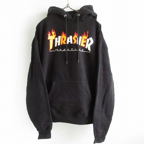 レア THRASHER スラッシャー ハーフ フレームロゴ プルオーバー スウェット パーカー 黒 M フーディ スケーター D143-13-0107W拍卖