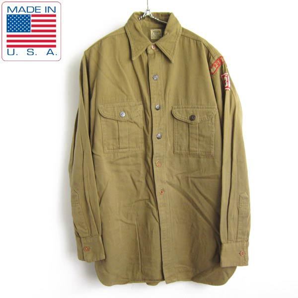 40s USA製 BSA ボーイスカウト チェンジボタン 長袖シャツ マチ付き メンズS程度 ツイル 土色系 ビンテージ D138-14-0001ZVW拍卖