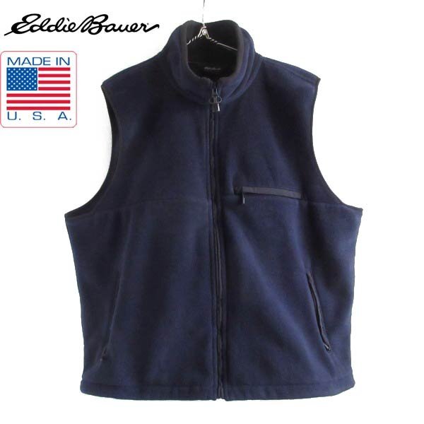 90s USA製 Eddie Bauer ポーラテック フリース ベスト 紺系 XL エディーバウアー アメリカ製 ビンテージ D150-05-0013ZV拍卖