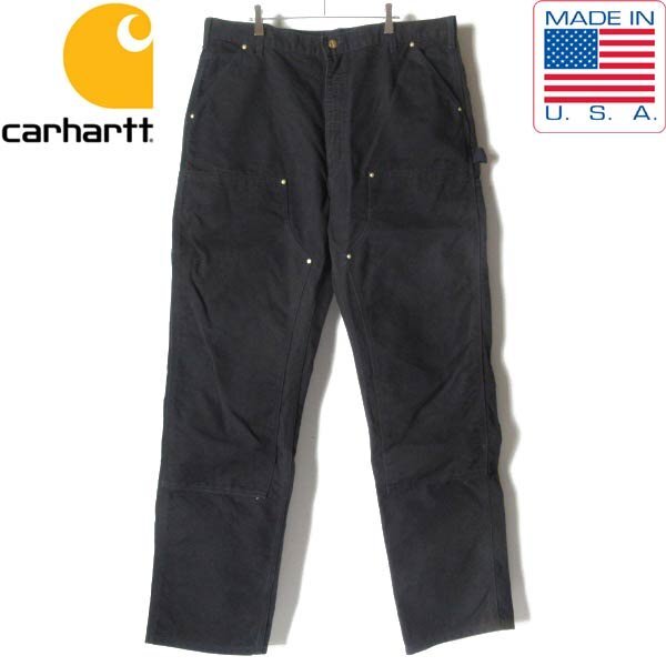 極美品 2003年製 USA製 carhartt ダック ダブルニー ペインターパンツ ブラック 40×36 カーハート 黒 アメリカ製 希少 D151-25-0019ZV拍卖