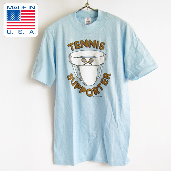 新品/70's/USA製/HI CRU STEDMAN/半袖Tシャツ/水色系【S】TENNIS SUPPORTER/丸首/丸胴/アメリカ製/米国製/デッドストック/D92-01-0014W拍卖